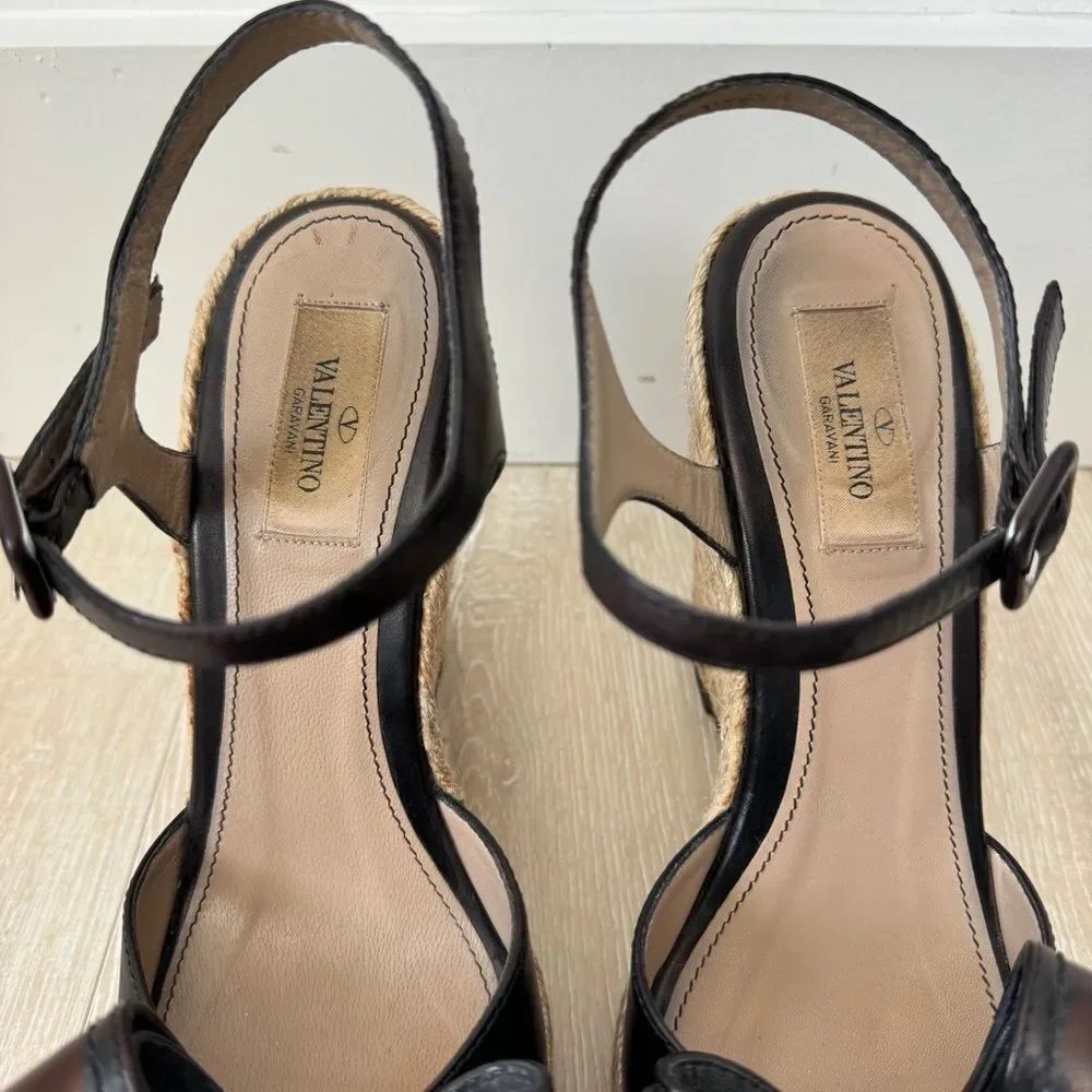 Valentino Garavani Nappa Bow Espadrille Wedge Sandals EU 38